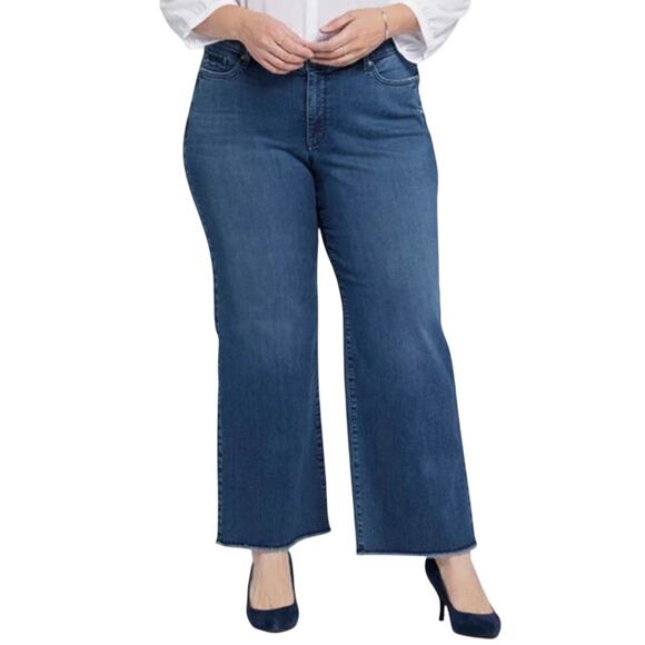 NYDJ Denim - NYDJ jeans Plus Teresa Wide Leg Ankle Fray Hem blue size 28W